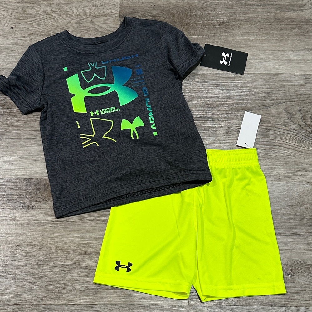 Under Armour Charcoal Tee and Neon Yellow Shorts Set